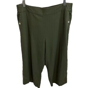 Croft And Borrow Pants M Olive Green  Linen Blend Wide Leg Capris Minimalist